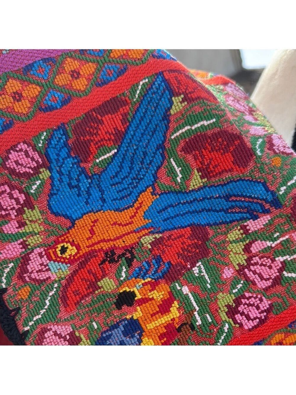 Vintage Guatemala Huipile Quetzal Birds Woven Textile Poncho - Picture 9 of 12